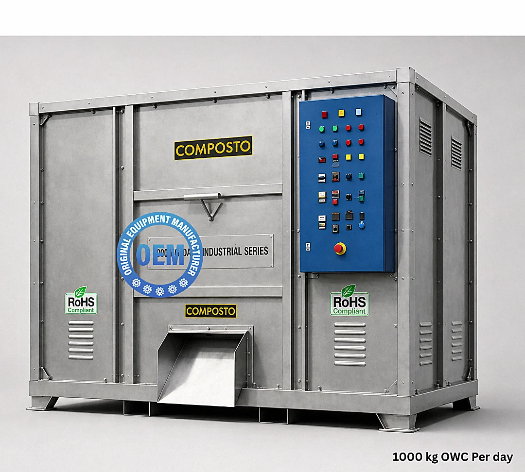 Front view of the COMPOSTO OWC 1000 Industrial with dual control panel