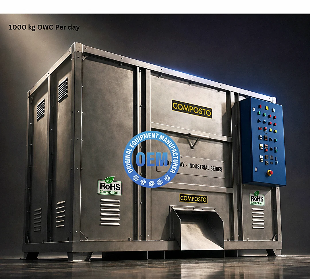 Side angle view of the COMPOSTO OWC 1000 Industrial organic waste converter