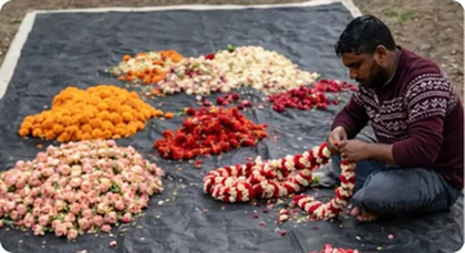 Flower waste segregation process at Delhi temple facility