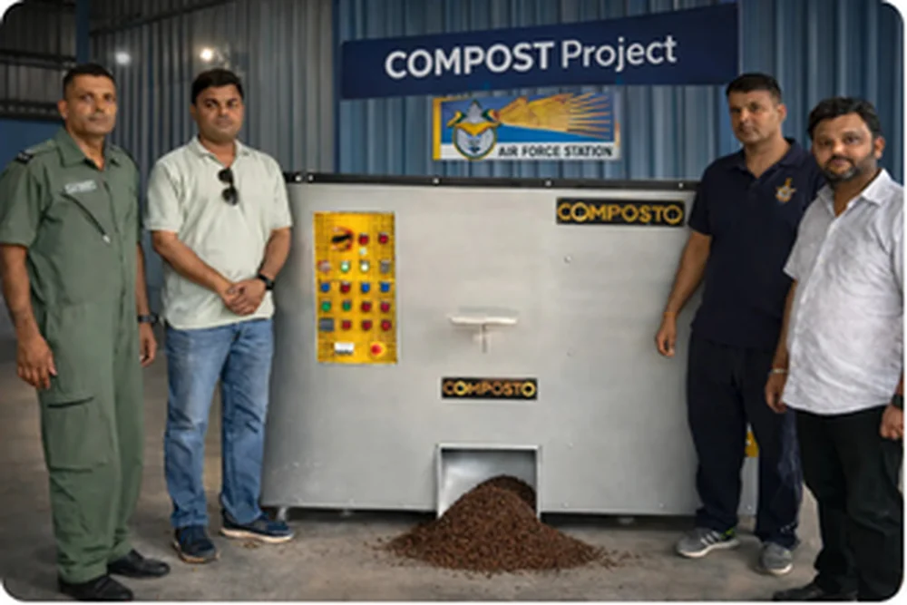 Airforce Station Chakeri Kanpur officers inspecting COMPOSTO decentralized composting facility