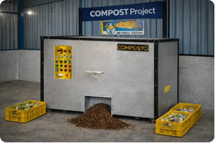 Finished compost output from the COMPOSTO unit at Kanpur Airforce Station