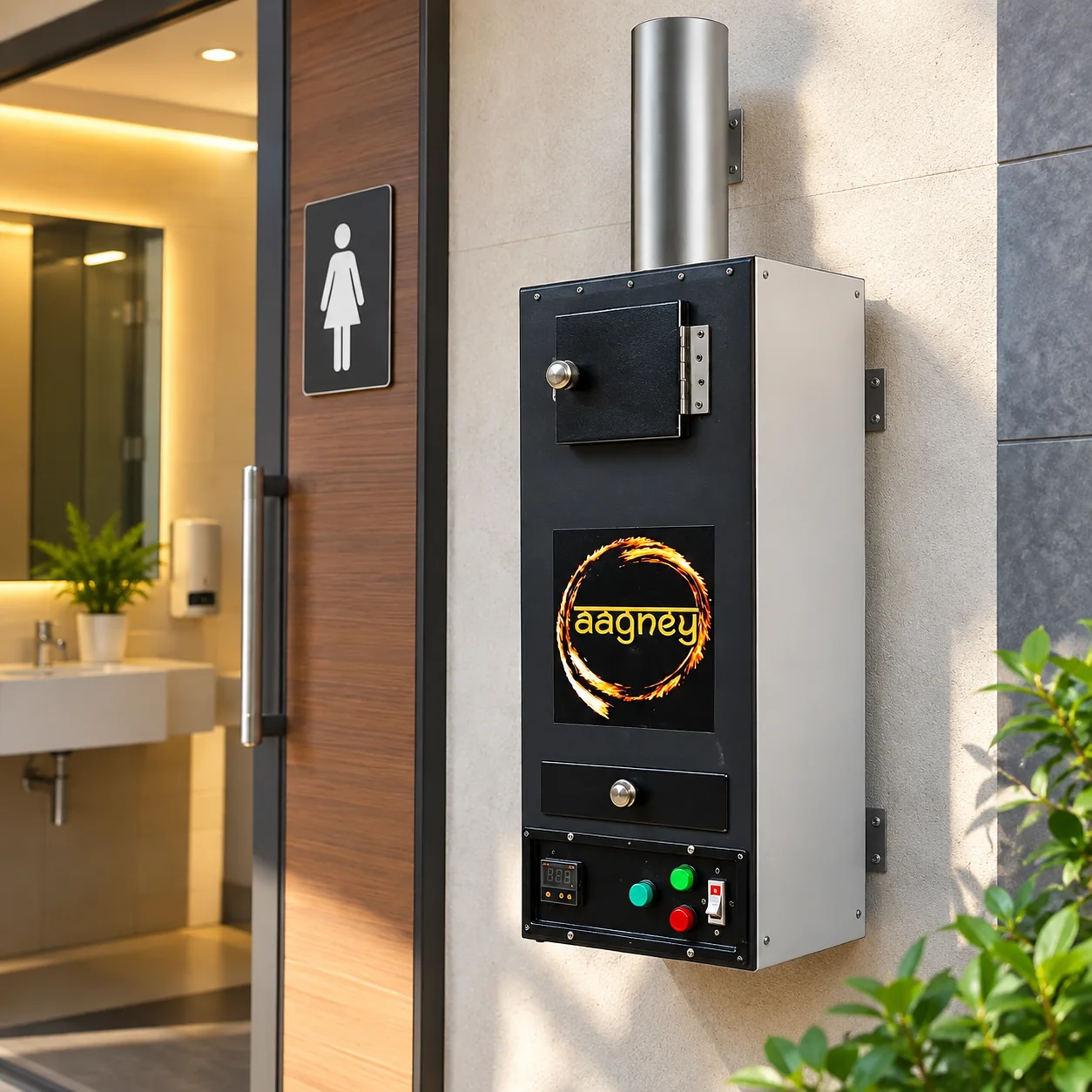AAGNEY sanitary pad incinerator wall-mounted view
